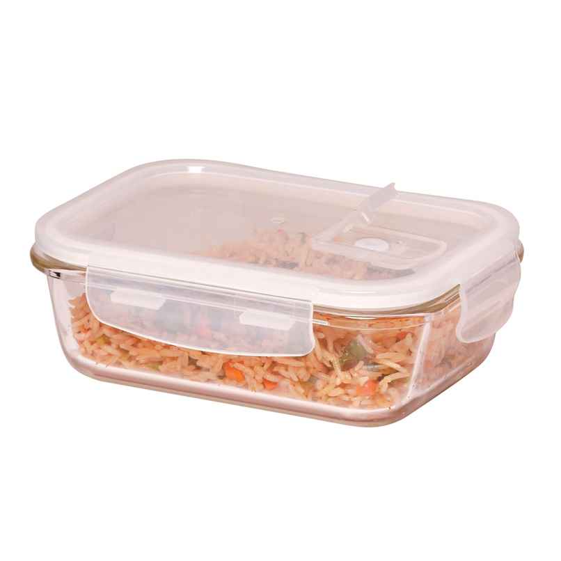 Femora Borosilicate Glass Container With Air Vent Lid 1000 ml Rectangular
