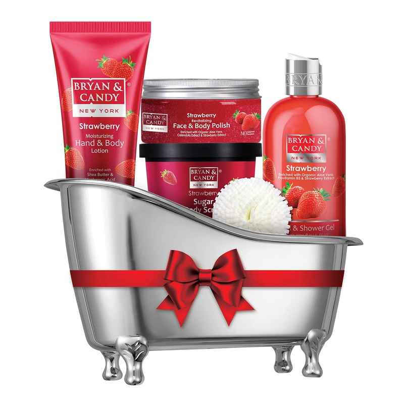 Bryan & Candy Strawberry Bath Tub Kit Gift Set | Complete Home Spa Experience | Pack Of 4