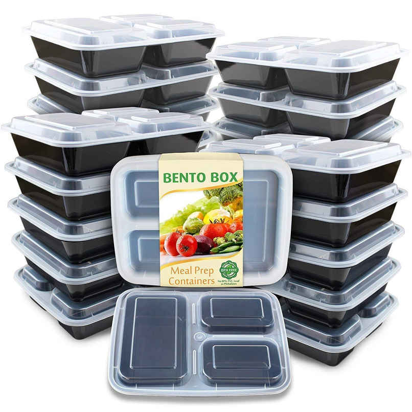 Disposable Rectangle Meal Box | 3 Compartment | 140 x 190 x 42 | Pack Of 25 | Tempware