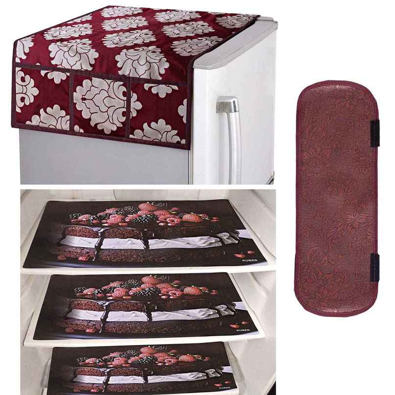 Kuber Industries Pvc 3 Pcs Fridge Mats | 1 Pcs Handle Cover & 1 Pcs Fridge Top Cover|Maroon Kuber Industries Pvc 3 Pcs Fridge Mats | 1 Pcs Handle Cover & 1 Pcs Fridge Top Cover|Maroon