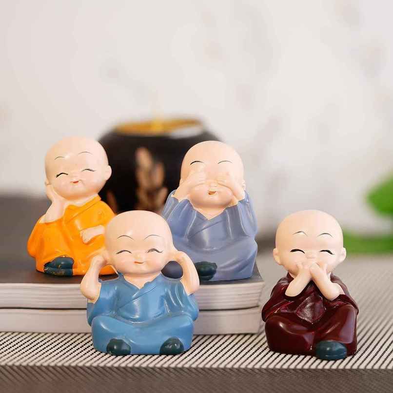 Buddha Figurines, 4 Monks for Home & Feng Shui Decor | Perpetual