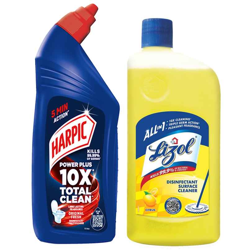 Harpic Original Toilet Cleaner Liquid (600ml) & Lizol Citrus Floor Cleaner Liquid (625ml) Combo Harpic Original Toilet Cleaner Liquid (600ml) & Lizol Citrus Floor Cleaner Liquid (625ml) Combo