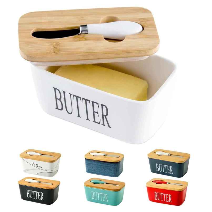 DALUCI Ceramic Butter Dish Airtight Keeper With Lid For East West Coast Butter