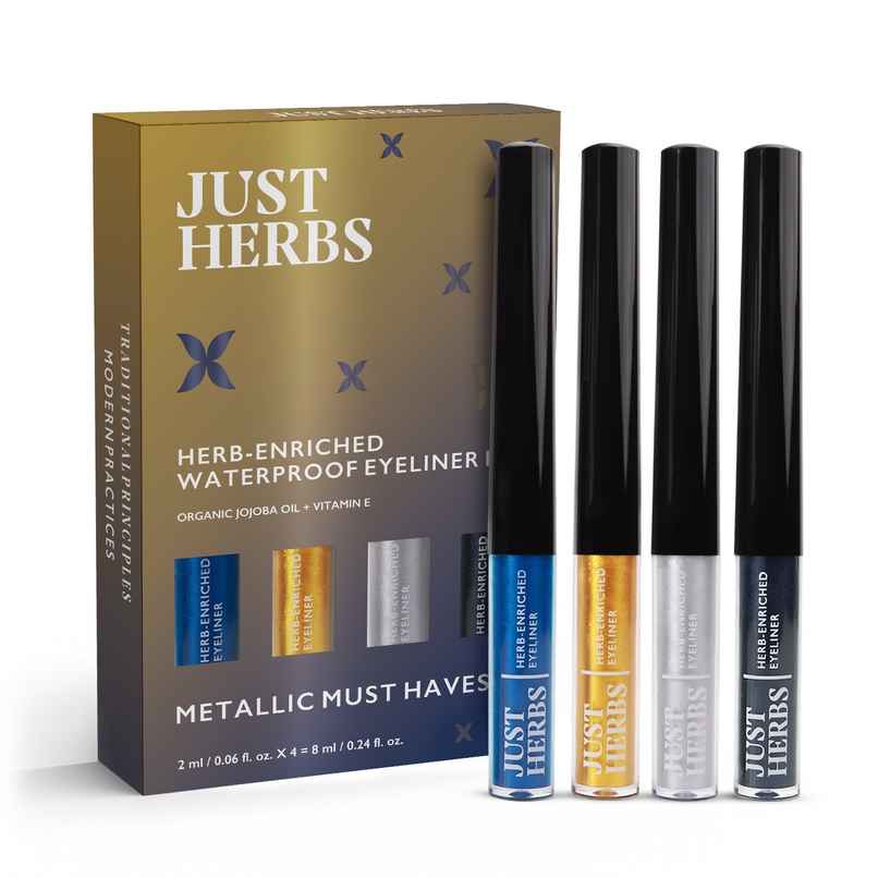 Just Herbs Metallic Eyeliner Set - Multicolored Shades | Waterproof & Smudge proof