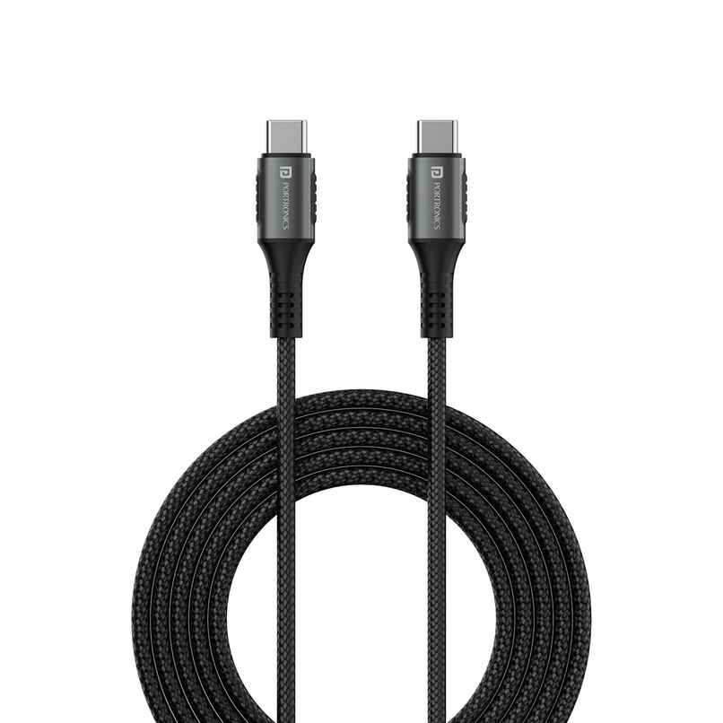 Portronics Konnect 240C 240W Futuristic Unbreakable Nylon Braided Type C to Type C Fast (Black) Portronics Konnect 240C 240W Futuristic Unbreakable Nylon Braided Type C to Type C Fast (Black)