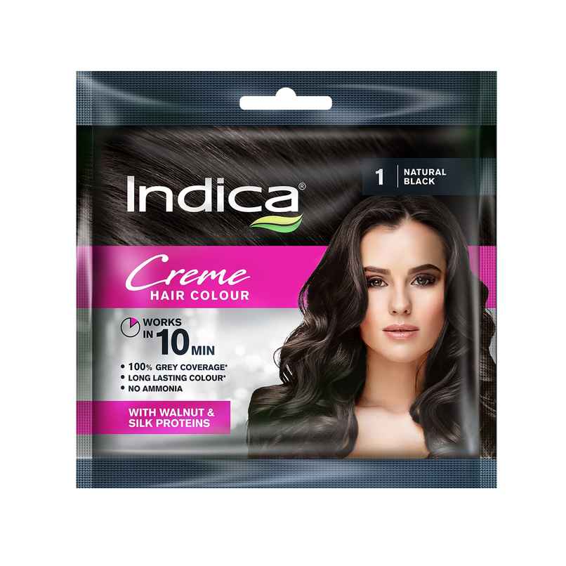 Indica Creme 10 Minutes Hair Color, Long Lasting Colour | Natural Black Indica Creme 10 Minutes Hair Color, Long Lasting Colour | Natural Black
