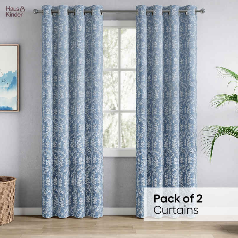 Haus & Kinder Polyester Jacquard Evening Grace Door Curtain | Blue Haus & Kinder Polyester Jacquard Evening Grace Door Curtain | Blue