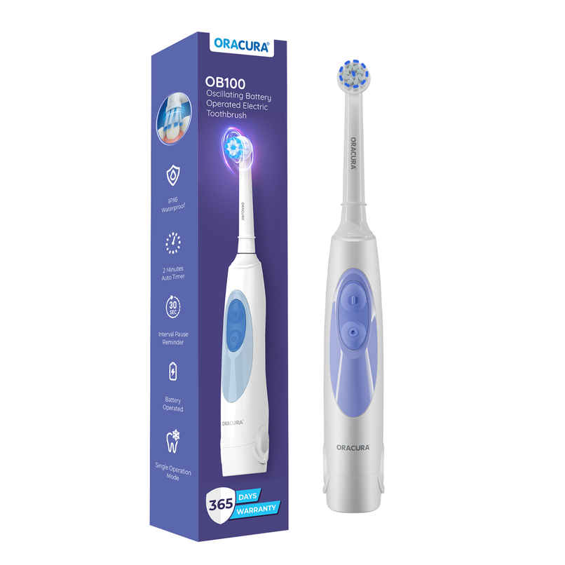 Oracura OB100 Battery Operated Oscillating Electric Toothbrush White