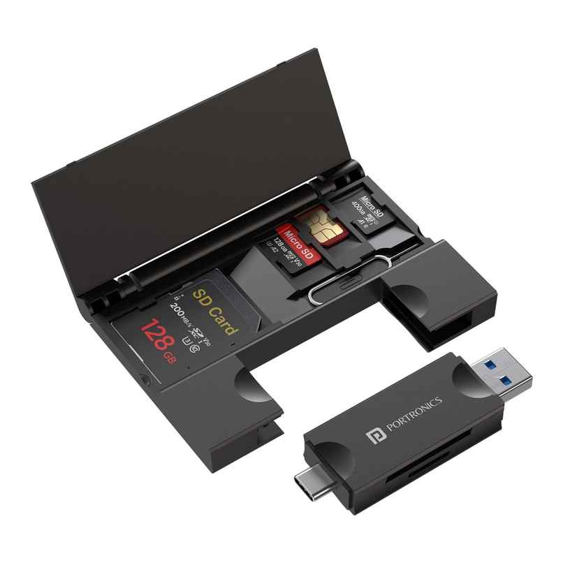 Portronics Mport 30 Plus Card Reader with Storage Case for microSD & SD Cards - Black Portronics Mport 30 Plus Card Reader with Storage Case for microSD & SD Cards - Black