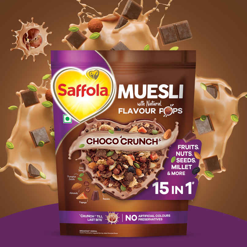 Saffola Muesli Choco Crunch With Flavour Pops, Fruits, Nuts, Seeds, Millets (15 In 1)