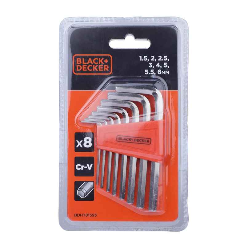 Black+Decker Bdht81593 8-pc Steel Hexkey Set Ideal For Repair & Maintenance Black+Decker Bdht81593 8-pc Steel Hexkey Set Ideal For Repair & Maintenance