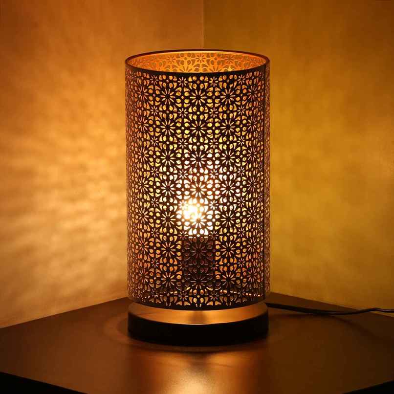 Exclusivelane Moroccan Shimmer Hand Etched Iron Table Lamp | 30.5 Cm | White