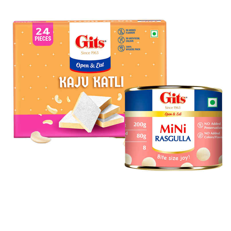 Gits Mini Rasgulla Tin (200g) & Gits Besan Laddoo (200g) Combo Gits Mini Rasgulla Tin (200g) & Gits Besan Laddoo (200g) Combo