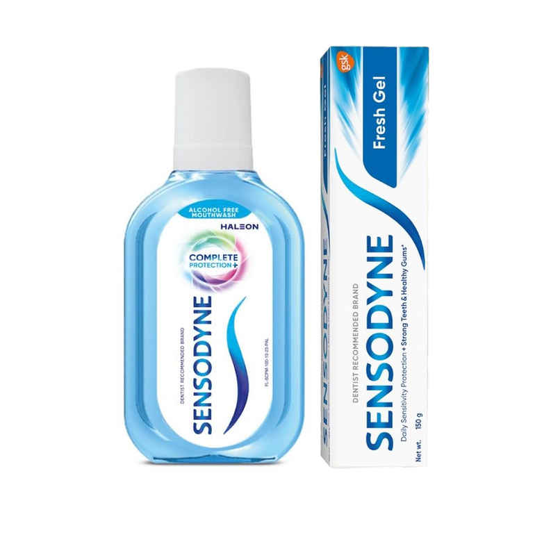 Sensodyne Fresh Gel Toothpaste for Max Freshness, Daily Sensitivity Protection Paste & Sensodyne Mouthwash Complete Protection+ (0% Alcohol) | Combo