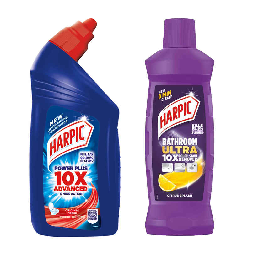 Harpic Original Toilet Cleaner Liquid (600ml) & Harpic Bathroom Ultra 10X Tough Stain Remover Citrus (500ml) Combo