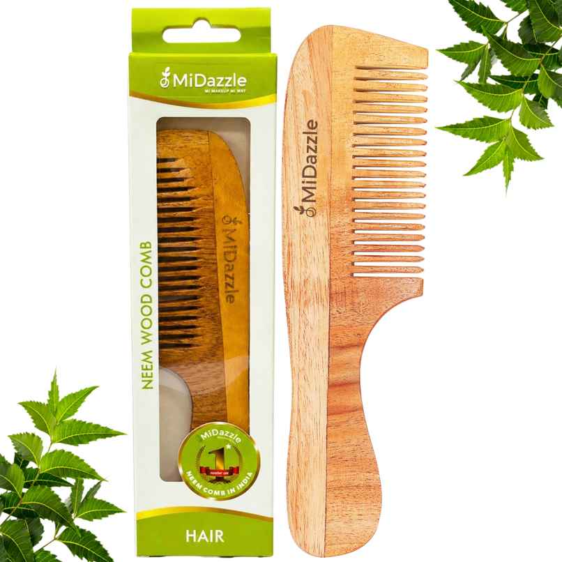 Midazzle Organic Kacchi Neem Wooden Grooming Comb Handle | MINC2106 Midazzle Organic Kacchi Neem Wooden Grooming Comb Handle | MINC2106