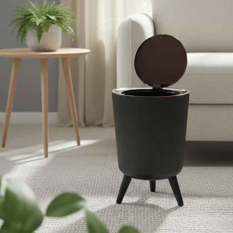 House of Quirk Trash Can with Lid for Bathroom, Kitchen, Modern Office | Black House of Quirk Trash Can with Lid for Bathroom, Kitchen, Modern Office | Black