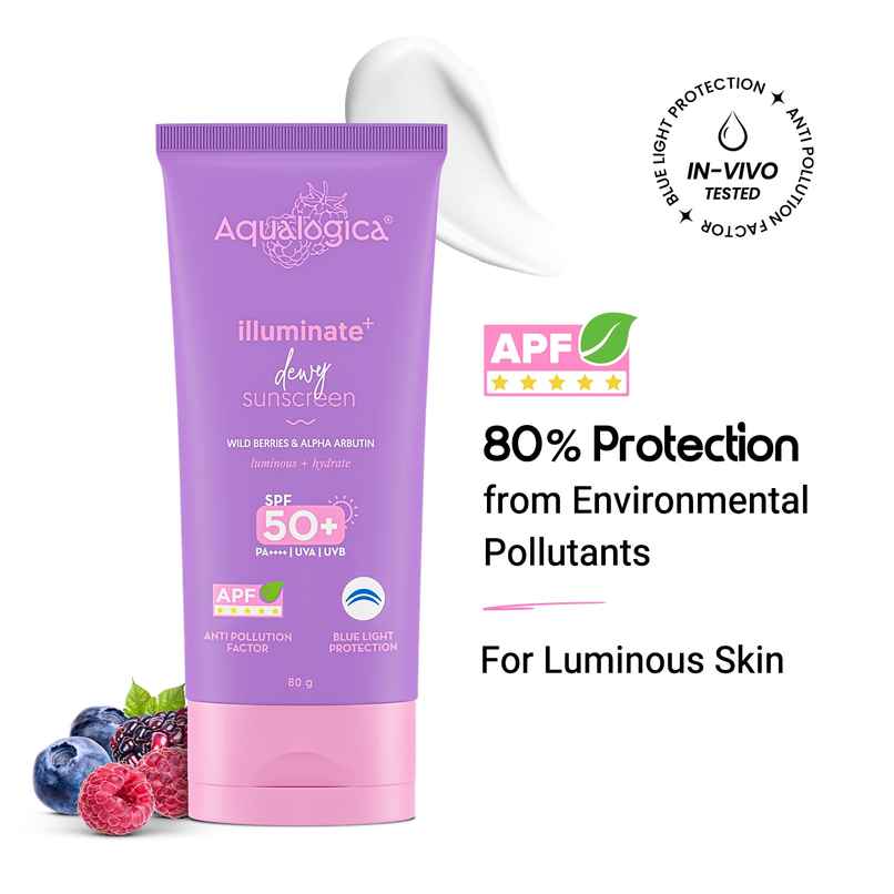 Aqualogica Illuminate+ Dewy Lightweight Sunscreen Gel SPF 50+ PA++++ for All Skin Types | Tested On GenZ Aqualogica Illuminate+ Dewy Lightweight Sunscreen Gel SPF 50+ PA++++ for All Skin Types | Tested On GenZ