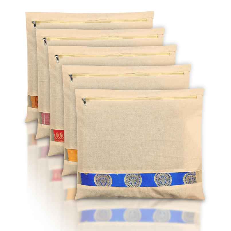 Kuber Industries Cotton Wardrobe Single Packing Storage Saree Bags|Pack of 5|Cream Kuber Industries Cotton Wardrobe Single Packing Storage Saree Bags|Pack of 5|Cream