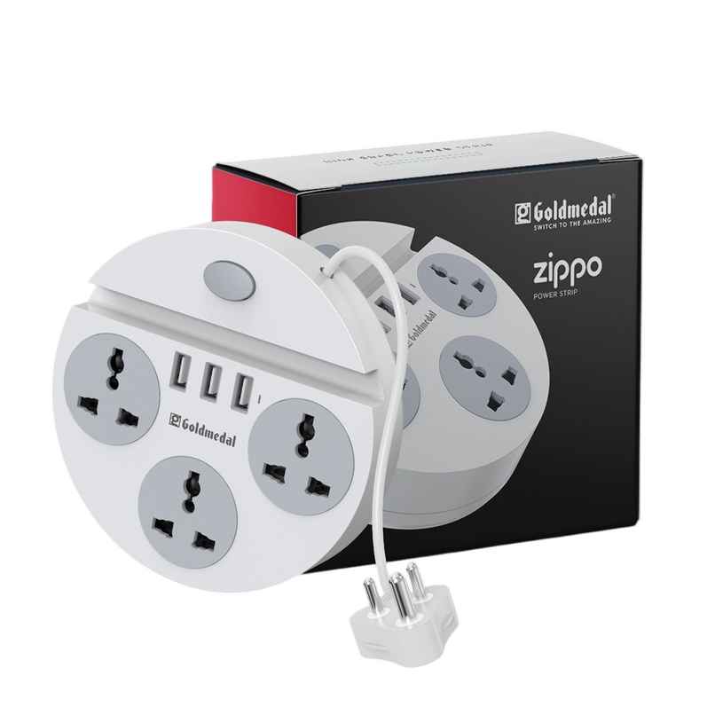 Gold Medal Zippo 1.5-Meter Extension Cord | 3 USB Charging Ports & Mobile Holder | Master Switch with Indicator | 3 Universal Sockets | Compatible with All Devices