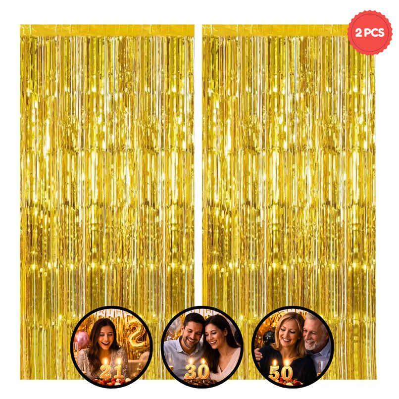 Golden Foil Curtains for Birthday, Anniversary & Kids Decoration Kit | BeyondLuv