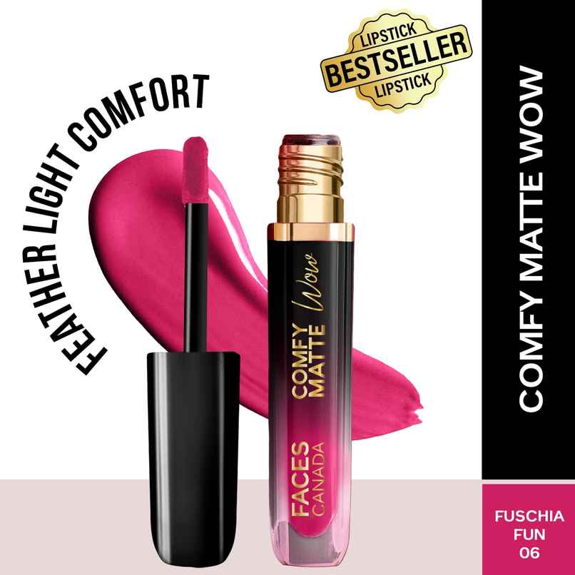 Faces Canada Comfy Matte Wow Liquid Lipstick | Fuschia Fun 06, One Swipe Application