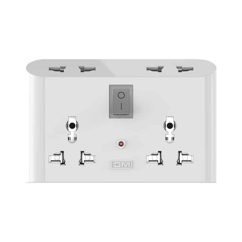 GM 3019 3 Pin 6 AMP Universal Multiplug Travel Adapter with 4 Charging Point | Useful for Small Applications, Mobiles, Computers, Laptops | Adapter with Inbuilt Surge Protector & Power Indicator - White