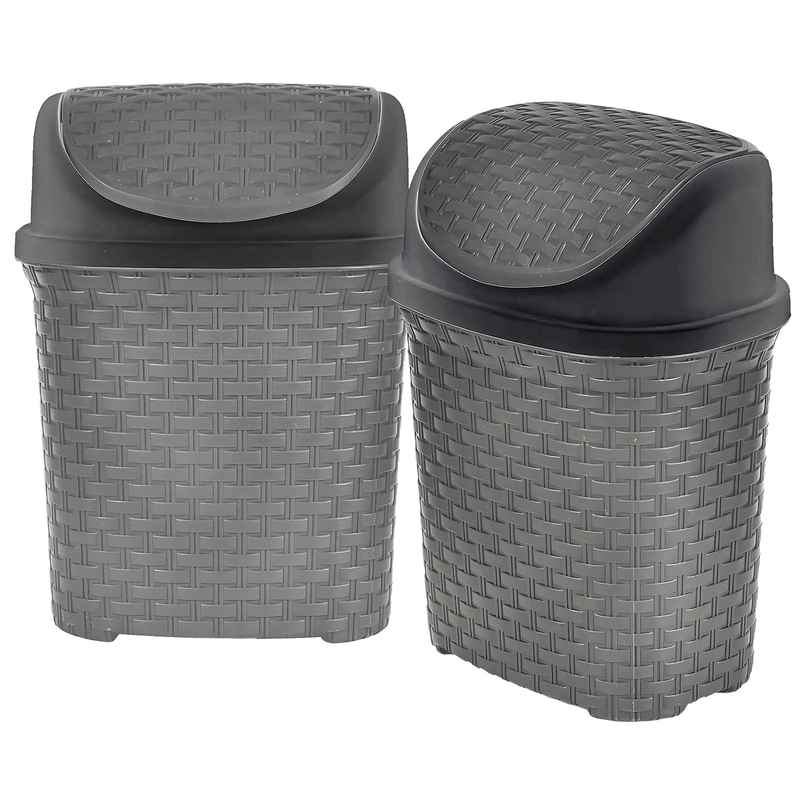 Kuber Industries Plastic Dustbin with Swing Lid | 7 L | Pack of 2 (Grey)