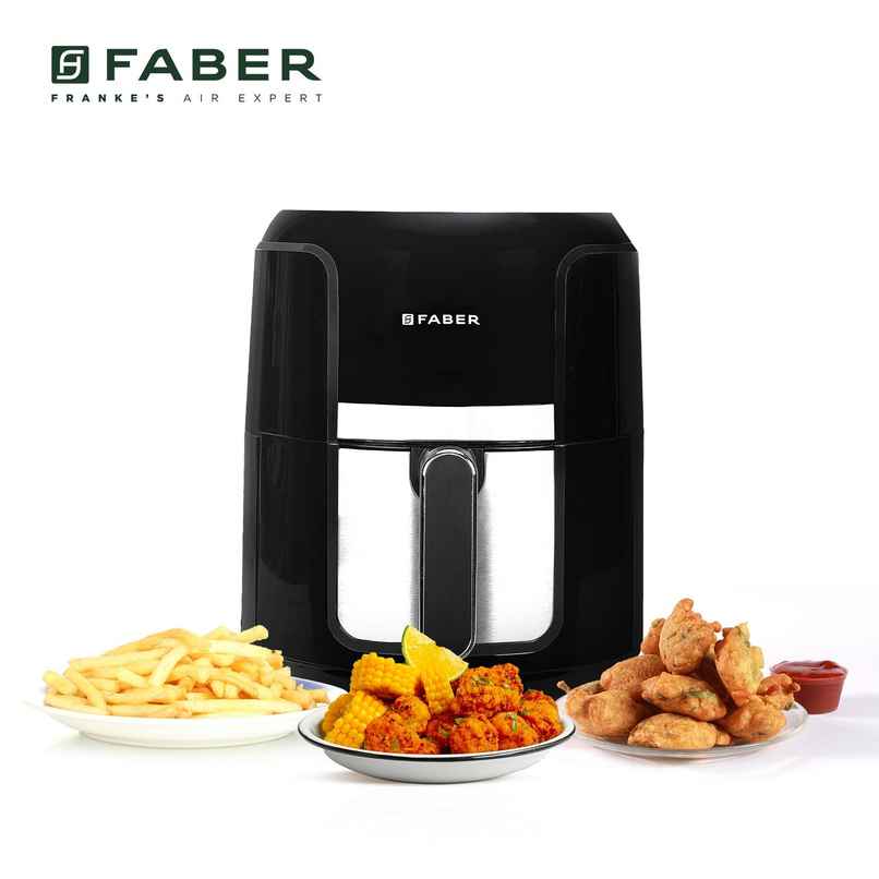 Faber 4L 1350W Digital Air Fryer | 360 Air Cooking, 12 Preset Menu, LED Display, Non-Stick | Black