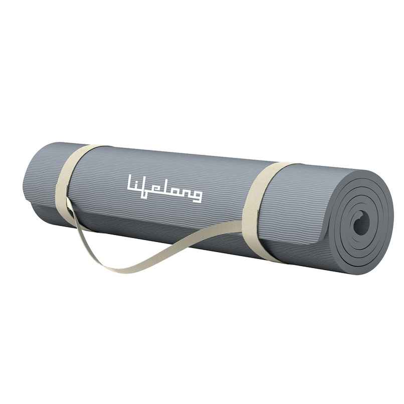 Lifelong 8mm EVA Yoga Mat with Carry Strap for Gym & Home Workout | Grey