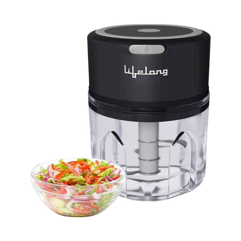 Lifelong 30 Watts USB Rechargeable Wireless Electric Chopper, 250 ML, with Stainless Steel Blades for Onion,Garlic,Vegetables,Nuts,Meat - Black
