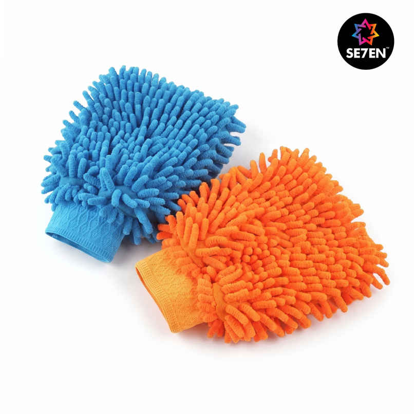 SE7EN Microfiber Cleaning Hand Gloves - Dusting Gloves for Furniture & Car Cleaning