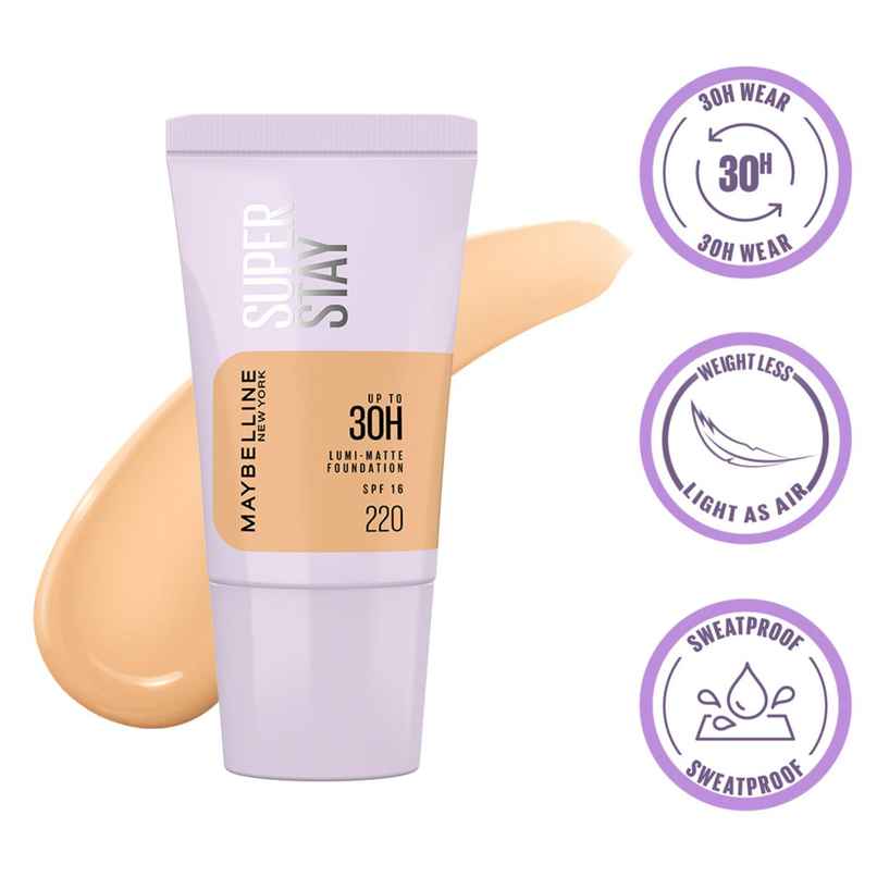 Maybelline Super Stay Lumi Matte Liquid Foundation, 30HR Long Lasting, 220