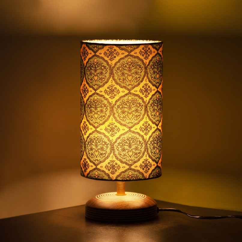 ExclusiveLane Paisley-Carved Table Lamp In Mango Wood | 35.6 cm