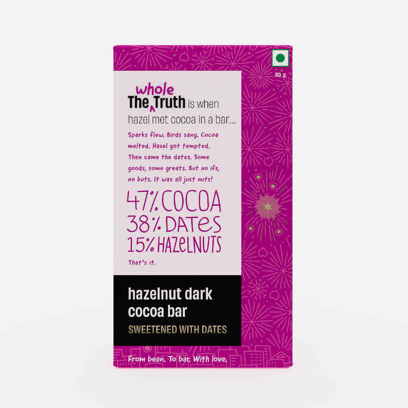 The Whole Truth Dark Cocoa Bar - Hazelnut | 80 G | Sweetened With Dates The Whole Truth Dark Cocoa Bar - Hazelnut | 80 G | Sweetened With Dates