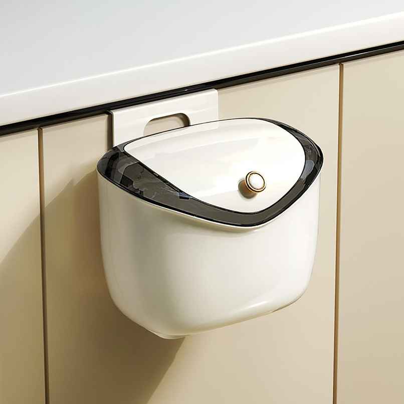 House of Quirk Plastic Hanging Trash Can with Lid Dual Sided Cabinet Door Hanging Wall Storage Bucket for Kitchen | Cream House of Quirk Plastic Hanging Trash Can with Lid Dual Sided Cabinet Door Hanging Wall Storage Bucket for Kitchen | Cream