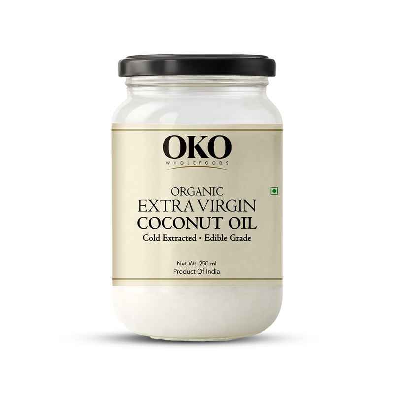 OKO Wholefoods Organic Extra Virgin Coconut Oil | Cold Pressed & Unrefined | Glass Bottle OKO Wholefoods Organic Extra Virgin Coconut Oil | Cold Pressed & Unrefined | Glass Bottle