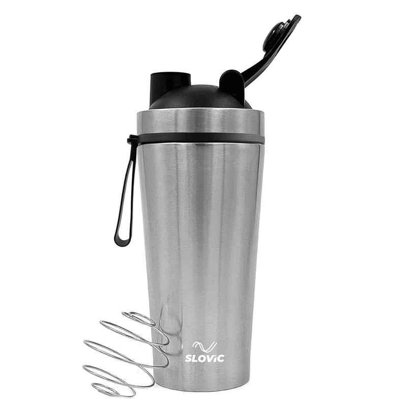 Slovic 750ml Stainless Steel Shaker Bottle for Gym with Leakproof Lid & Blender Ball | 100% BPA Free Slovic 750ml Stainless Steel Shaker Bottle for Gym with Leakproof Lid & Blender Ball | 100% BPA Free