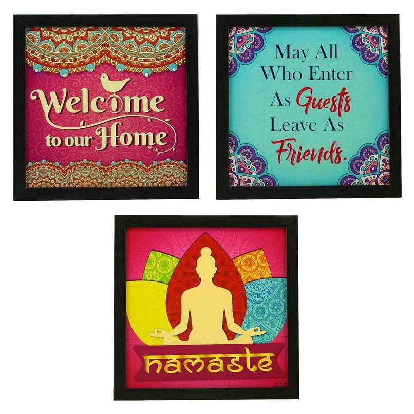 Indianara 3 pc Set of Framed Wall Hanging Welcome Home Decor Art Prints Indianara 3 pc Set of Framed Wall Hanging Welcome Home Decor Art Prints