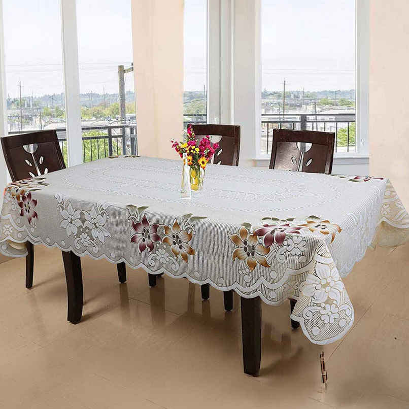 Kuber Industries Floral Cotton 6 Seater Dinning Rectangular Table Cover - Cream (CTKTC03517) Kuber Industries Floral Cotton 6 Seater Dinning Rectangular Table Cover - Cream (CTKTC03517)