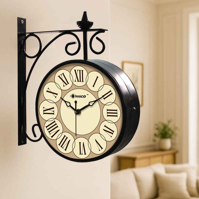 Bosco Decorative Silent Offwhite Dial with Black Frame 30 CM Station Wall Clock BWC 1818 Bosco Decorative Silent Offwhite Dial with Black Frame 30 CM Station Wall Clock BWC 1818