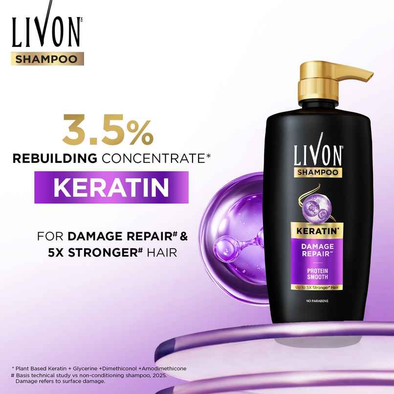 Livon Keratin Shampoo for Women & Men | Repairs Damaged Hair|Smooth & 5x Stronger Hair|No Parabens