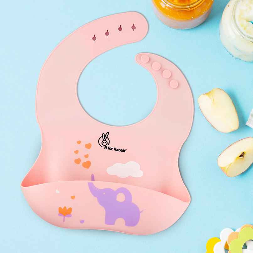 R for Rabbit Safari Silicone Bib (Peach)
