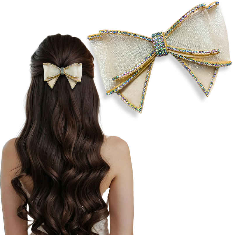 Majestique Glitter Crystal Finish Hair Bow Clips | Golden Majestique Glitter Crystal Finish Hair Bow Clips | Golden