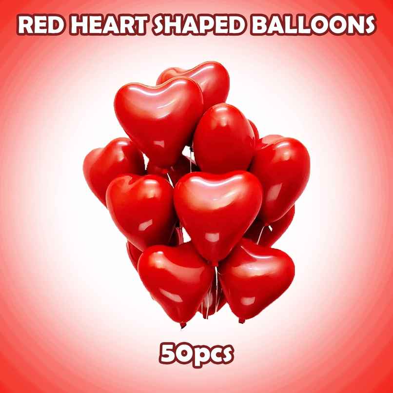 Red Heart Balloons For Decoration | Latex Heart Balloons | Pack Of 50 | Party Propz