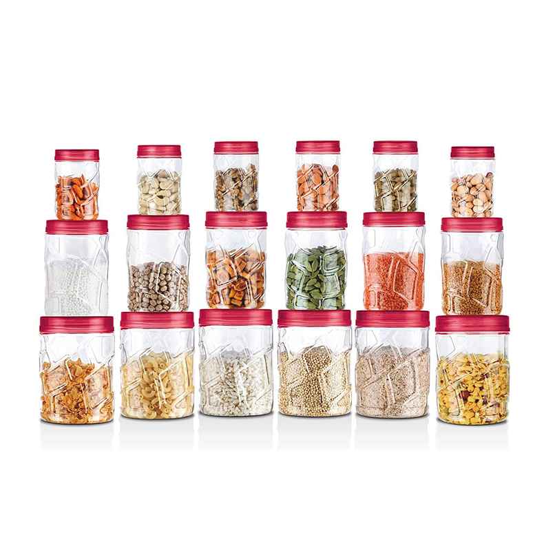 Milton Vitro Containers Kitchen Storage | 18 Pc | 6 x 230Ml | 6 x 600Ml | 6 X 1.18L |Red