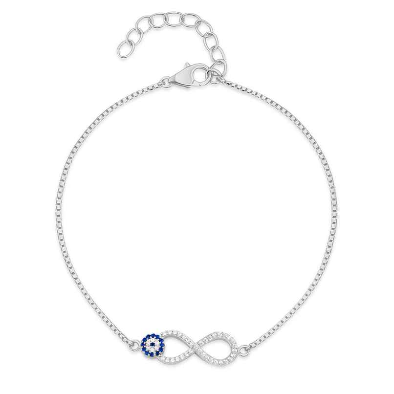 Zavya Infinity Evil Eye 925 Sterling Silver Bracelet | Rhodium Plated Adjustable Design | BR-80075