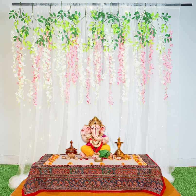 White Net Curtains With White & Pink Wisteria | Special You