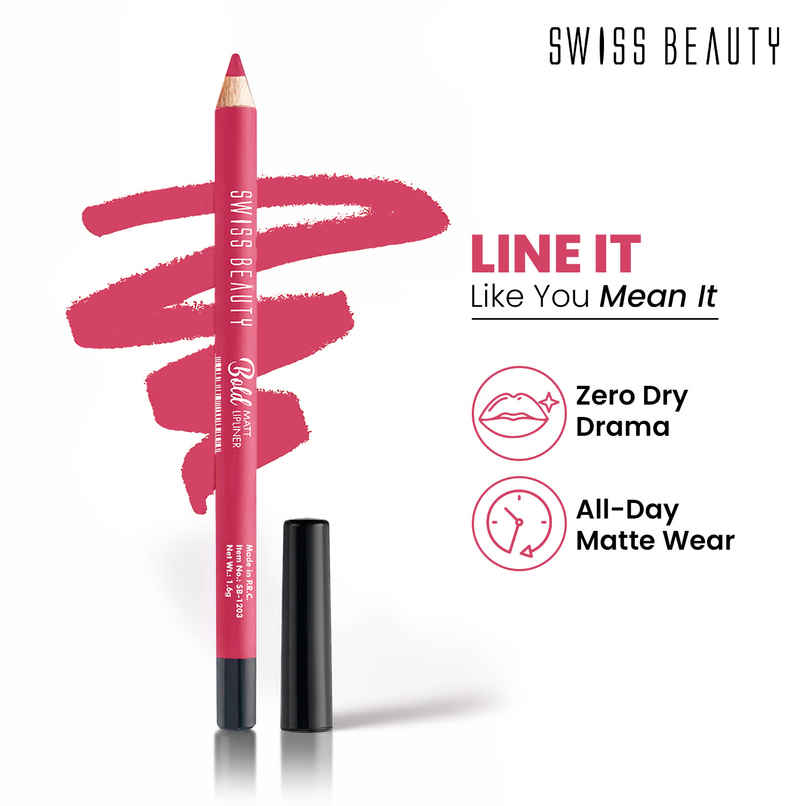 Swiss Beauty Bold Matt Lip Liner - 10 Pinky Crush Swiss Beauty Bold Matt Lip Liner - 10 Pinky Crush