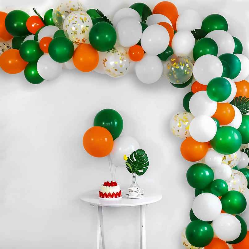 Republic Day Tricolor Decoration Kit | Balloons,Tropical Leaves,Confetti